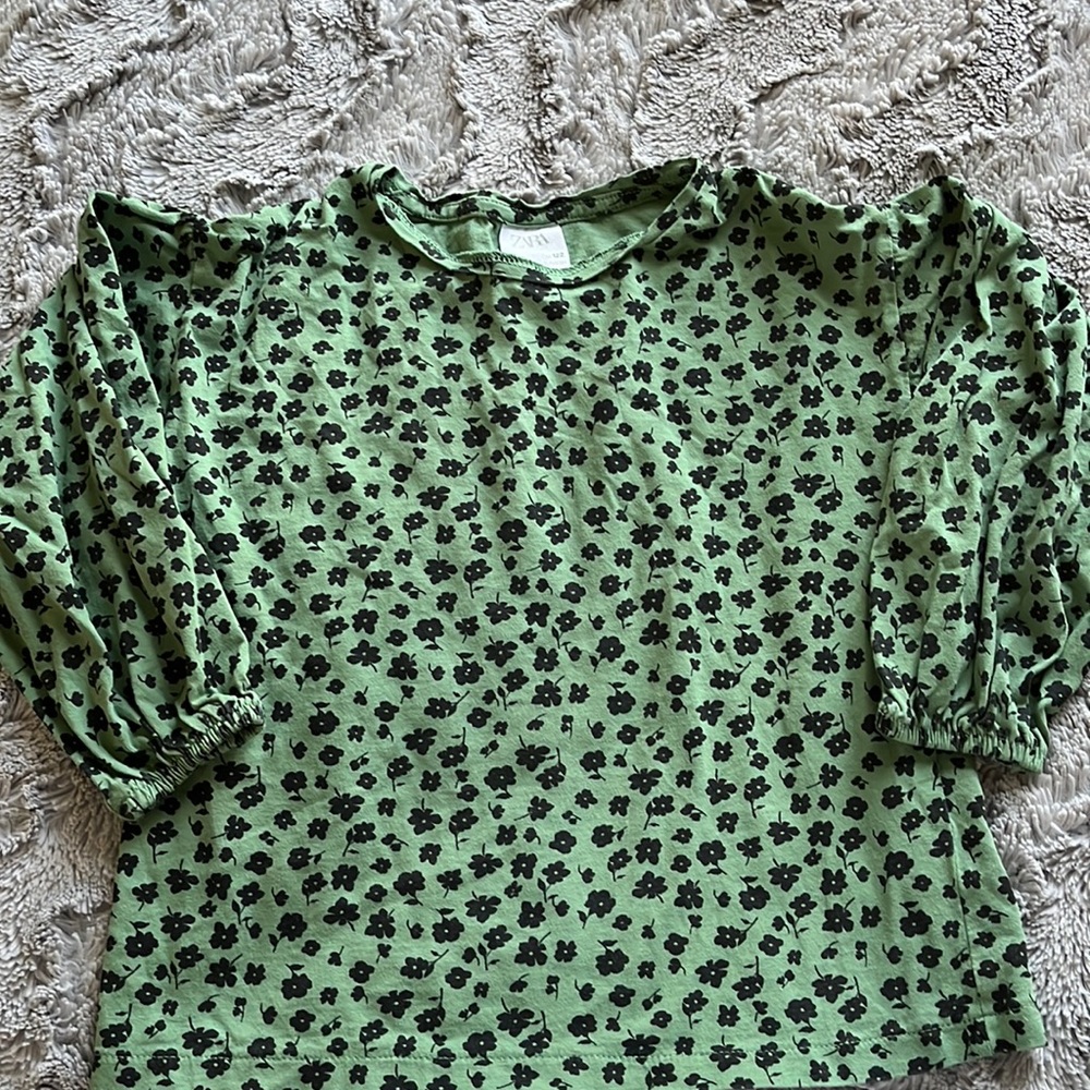 Zara green and black floral shirt.